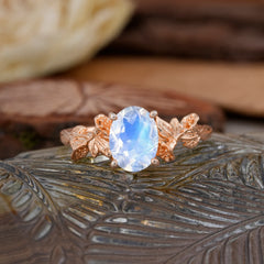 Nature-Inspired 4-Prong Oval-Cut Natural Moonstone Engagement Ring