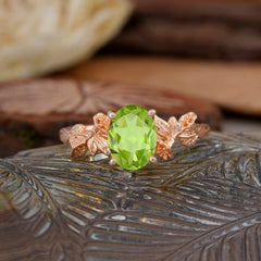 Nature-Inspired 4-Prong Oval-Cut Natural Peridot Engagement Ring