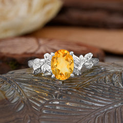 Nature-Inspired 4-Prong Oval-Cut Natural Citrine Engagement Ring