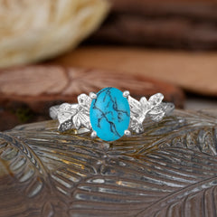 Nature-Inspired 4-Prong Oval-Cut Turquoise Engagement Ring