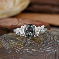 Nature-Inspired 4-Prong Oval-Cut Natural Black Rutilated Quartz Engagement Ring