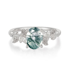 Nature-Inspired 4-Prong Oval-Cut Natural Moss Agate Engagement Ring