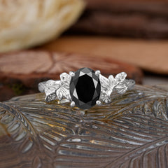 Nature-Inspired 4-Prong Oval-Cut Natural Black Onyx Engagement Ring