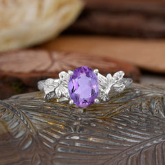 Nature-Inspired 4-Prong Oval-Cut Natural Amethyst Engagement Ring