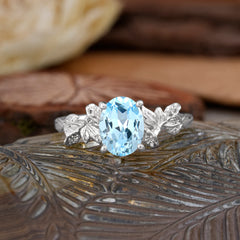 Nature-Inspired 4-Prong Oval-Cut Aquamarine Engagement Ring
