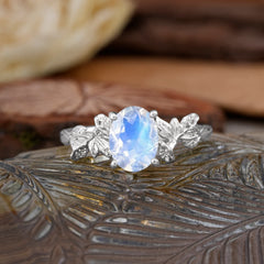 Nature-Inspired 4-Prong Oval-Cut Natural Moonstone Engagement Ring