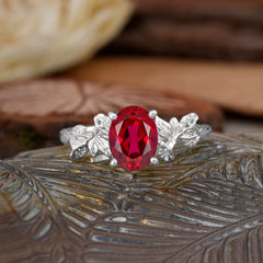 Nature-Inspired 4-Prong Oval-Cut Ruby Engagement Ring