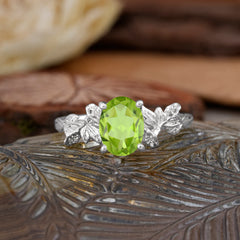 Nature-Inspired 4-Prong Oval-Cut Natural Peridot Engagement Ring