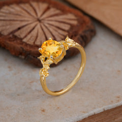 Nature-Inspired 4-Prong Oval-Cut Natural Citrine Engagement Ring