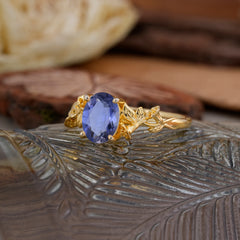 Nature-Inspired 4-Prong Oval-Cut Natural Tanzanite Engagement Ring