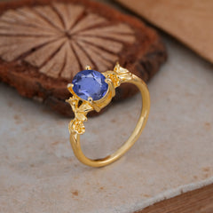 Nature-Inspired 4-Prong Oval-Cut Natural Tanzanite Engagement Ring