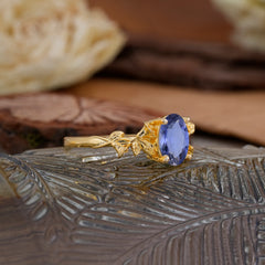 Nature-Inspired 4-Prong Oval-Cut Natural Tanzanite Engagement Ring
