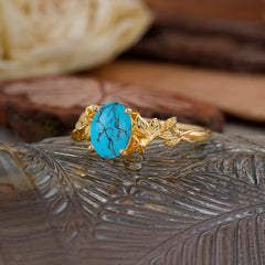 Nature-Inspired 4-Prong Oval-Cut Turquoise Engagement Ring