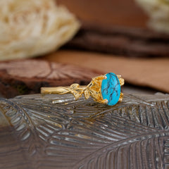 Nature-Inspired 4-Prong Oval-Cut Turquoise Engagement Ring