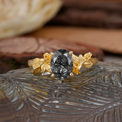 Nature-Inspired 4-Prong Oval-Cut Natural Black Rutilated Quartz Engagement Ring