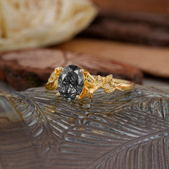 Nature-Inspired 4-Prong Oval-Cut Natural Black Rutilated Quartz Engagement Ring
