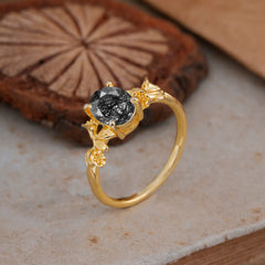 Nature-Inspired 4-Prong Oval-Cut Natural Black Rutilated Quartz Engagement Ring