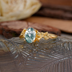 Nature-Inspired 4-Prong Oval-Cut Natural Moss Agate Engagement Ring