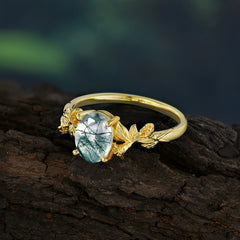Nature-Inspired 4-Prong Oval-Cut Natural Moss Agate Engagement Ring