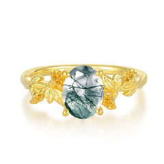 Nature-Inspired 4-Prong Oval-Cut Natural Moss Agate Engagement Ring