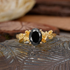 Nature-Inspired 4-Prong Oval-Cut Natural Black Onyx Engagement Ring