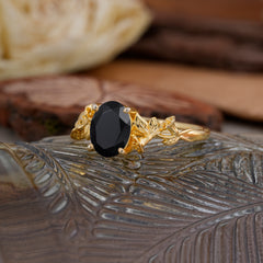 Nature-Inspired 4-Prong Oval-Cut Natural Black Onyx Engagement Ring
