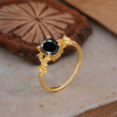 Nature-Inspired 4-Prong Oval-Cut Natural Black Onyx Engagement Ring