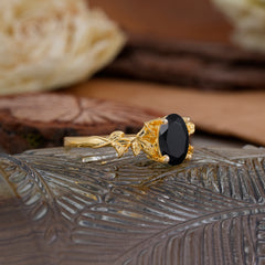 Nature-Inspired 4-Prong Oval-Cut Natural Black Onyx Engagement Ring