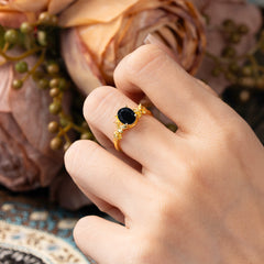 Nature-Inspired 4-Prong Oval-Cut Natural Black Onyx Engagement Ring