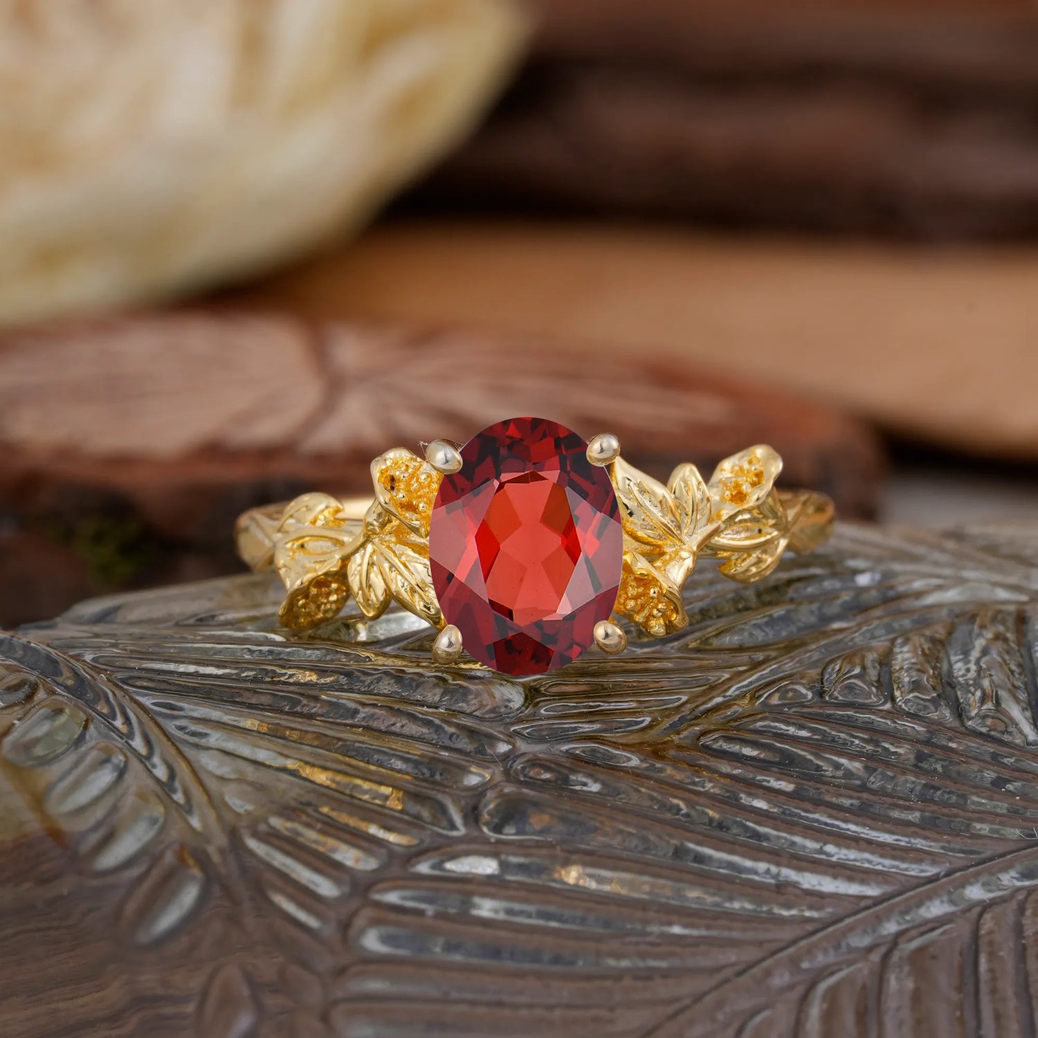 Nature-Inspired 4-Prong Oval-Cut Natural Garnet Engagement Ring