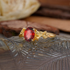 Nature-Inspired 4-Prong Oval-Cut Natural Garnet Engagement Ring