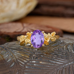 Nature-Inspired 4-Prong Oval-Cut Natural Amethyst Engagement Ring
