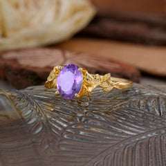 Nature-Inspired 4-Prong Oval-Cut Natural Amethyst Engagement Ring