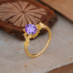 Nature-Inspired 4-Prong Oval-Cut Natural Amethyst Engagement Ring