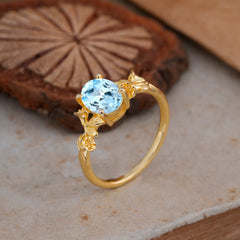 Nature-Inspired 4-Prong Oval-Cut Aquamarine Engagement Ring
