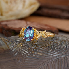 Nature-Inspired 4-Prong Oval-Cut Alexandrite Engagement Ring