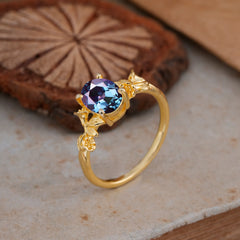 Nature-Inspired 4-Prong Oval-Cut Alexandrite Engagement Ring