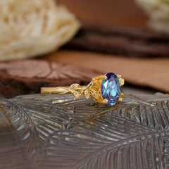 Nature-Inspired 4-Prong Oval-Cut Alexandrite Engagement Ring