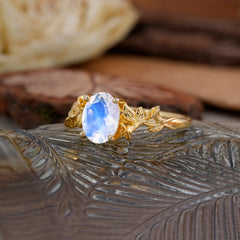 Nature-Inspired 4-Prong Oval-Cut Natural Moonstone Engagement Ring