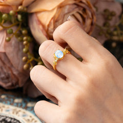 Nature-Inspired 4-Prong Oval-Cut Natural Moonstone Engagement Ring