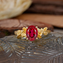 Nature-Inspired 4-Prong Oval-Cut Ruby Engagement Ring