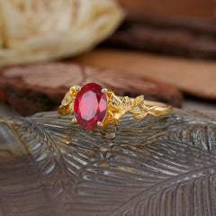 Nature-Inspired 4-Prong Oval-Cut Ruby Engagement Ring