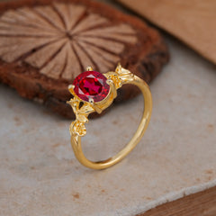 Nature-Inspired 4-Prong Oval-Cut Ruby Engagement Ring