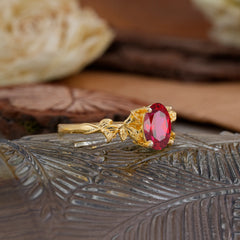 Nature-Inspired 4-Prong Oval-Cut Ruby Engagement Ring