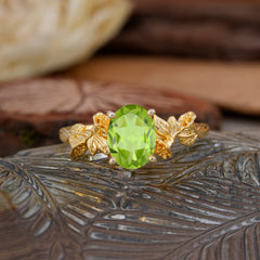 Nature-Inspired 4-Prong Oval-Cut Natural Peridot Engagement Ring