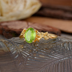 Nature-Inspired 4-Prong Oval-Cut Natural Peridot Engagement Ring