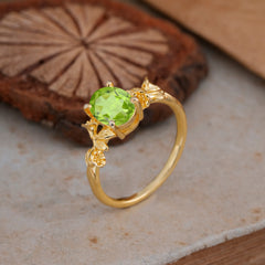 Nature-Inspired 4-Prong Oval-Cut Natural Peridot Engagement Ring
