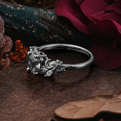 Halloween Limited-Crescent Moon Gothic Nature-Inspired Hexagon Cut Black Rutilated Quartz Ring