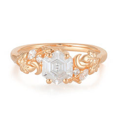 Fashion-Forward Hexagon-Cut Moissanite Engagement Ring - 4-Prong Nature-Inspired Design