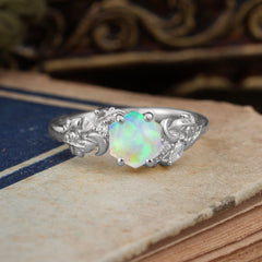 Fashion-Forward Kite-Cut Natural Opal Engagement Ring - 4-Prong Nature-Inspired Design